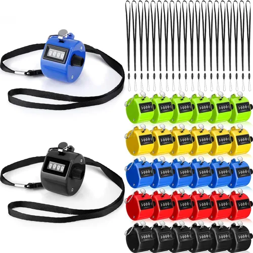 Hoteam Contador de cuentos de mano 4 contador digital de números, contador de clicker mecánico de mano para entrenamiento, tejer, gente, regazo,