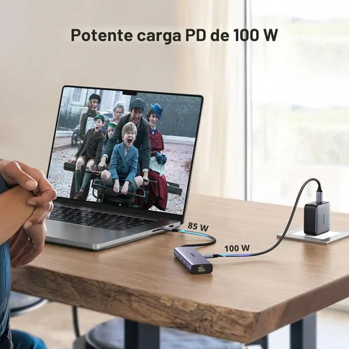 Vista 3 de UGREEN Revodok - Hub USB C 6 en 1 con adaptador Gigabit Ethernet, carga PD de 100W, HDMI 4K, puertos de datos USB A compatibles con Mac M1, M2, M3