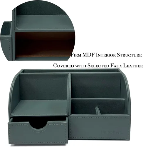 Vista 24 de UnionBasic Organizador de escritorio - Caja de almacenamiento multifuncional de cuero para escritorio con soporte para bolígrafos - Para tarjetas