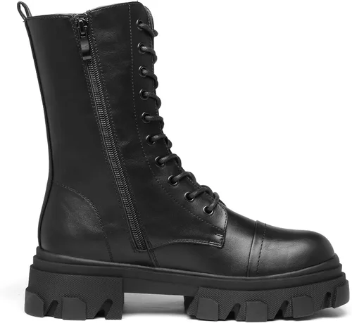 Vista 2 de DREAM PAIRS Botas de combate para mujer con cordones, botas de media pantorrilla, tacón bajo, plataforma gruesa, botas con suela