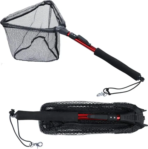 Vista 10 de Sougayilang Red de pesca Red de aterrizaje de peces, poste telescópico plegable plegable con mango de EVA, malla de material de nailon duradero