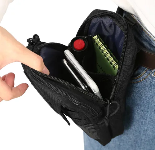 Vista 3 de LefRight - Bolsa multiuso táctica Molle para cinturón con soporte para celular EDC, delgada, de utilidad, con soporte para teléfono móvil, negra