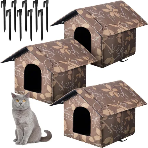 Vista 7 de Soaoo 3 piezas de casas para gatos para gatos callejeros de exterior, refugio resistente a la intemperie, casa exterior interior plegable, cueva