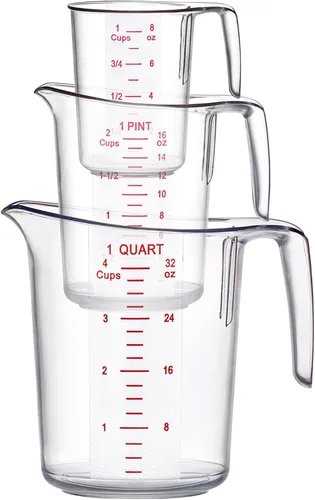 Vista 4 de Amazing Abby - Melissa - Vasos medidores de plástico (juego de 3 piezas), jarras medidoras de grado alimenticio, capacidad de 1/2/4 tazas