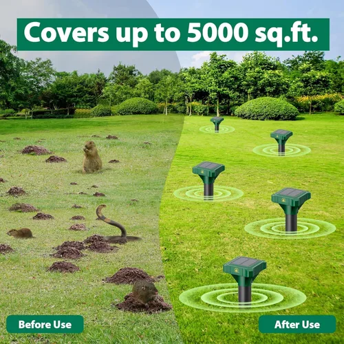 Vista 5 de 8 Pack Mole Repellent Solar Powered, Vibrating Solar Mole Repellent Stakes for Voles, Groundhogs, Snakes & Gophers, IP65 Waterproof Mole Deterrent