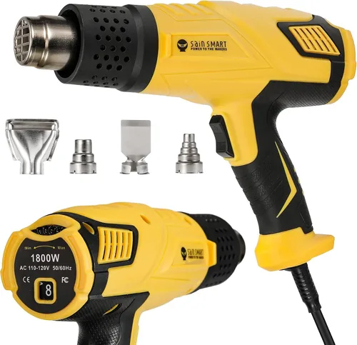 SainSmart Pistola de calor, 1800 W, control de temperatura variable 120 °F-1202 °F, pistola de aire caliente de calor rápido, con 4 boquillas para