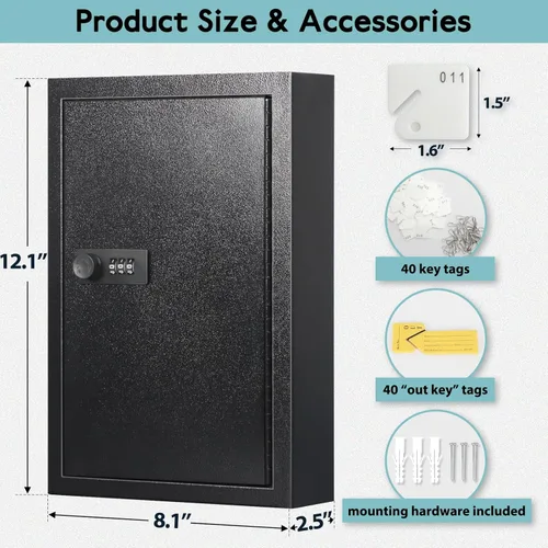 Vista 79 de KYODOLED Gabinete con cerradura para llaves, caja de almacenamiento de 40 llaves con código, soporte de pared para llaves con cerradura
