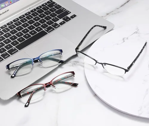 Vista 7 de CRGATV 3-Pack Reading Glasses for Women Blue Light Blocking Metal Half Frame Computer Readers Anti UV/Eye Strain/Glare