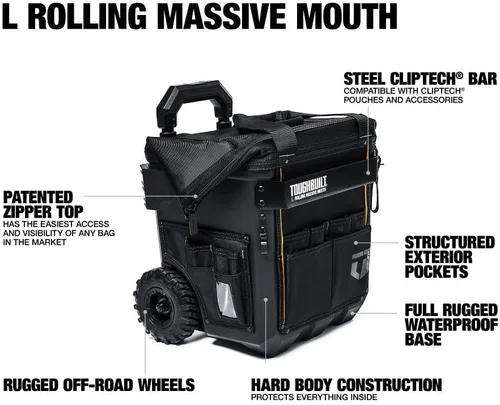 Vista 2 de ToughBuilt - Bolsa de herramientas de boca grande con ruedas, grande, 14 pulgadas, hechura de calidad profesional (TB-CT-61-14)