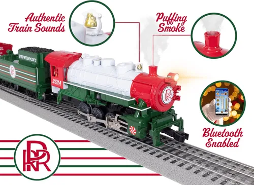 Vista 5 de Lionel Peppermint Railroad 0-8-0 Christmas Freight LionChief Electric O Gauge Bluetooth 5.0 Juego de tren con control remoto