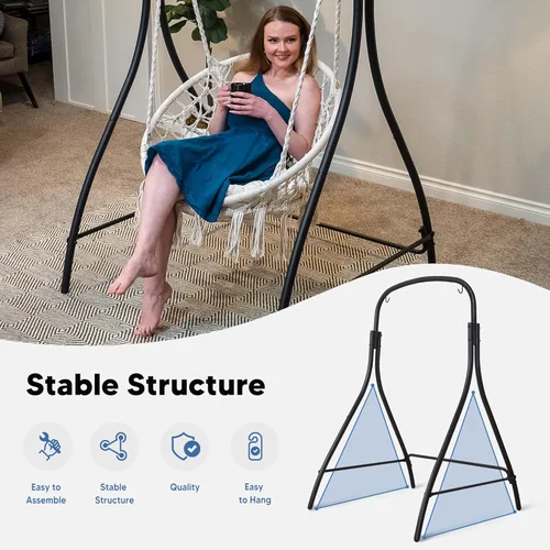 Vista 2 de SUNCREAT Silla Hamaca Colgante de Interior con Soporte, Silla Colgante de Exterior con Soporte, Capacidad de 400 libras, Beige