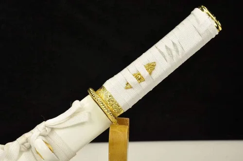 Vista 3 de Espada samurái japonesa hecha a mano, espiga completa, afilada, puede cortar árboles de bambú (oro tanto) arma real decoración del hogar y regalo