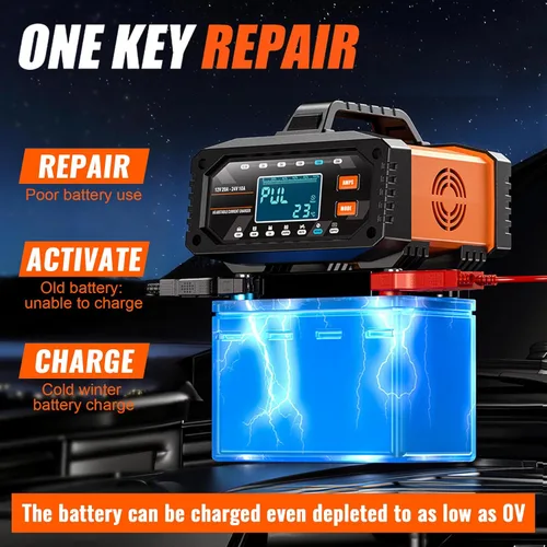 Vista 5 de Cargador de batería automático de 20 A, 12 V/24 V, corriente ajustable, 0.5A-20A, LiFePO4, mantenedor de batería completamente automático, cargador