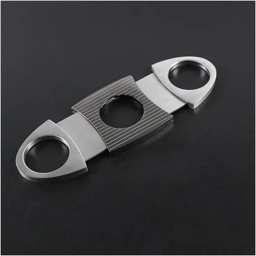 Vista 5 de Cortador de cigarros Guillotina de acero inoxidable Hoja de corte doble en bolsa de cuero, negro