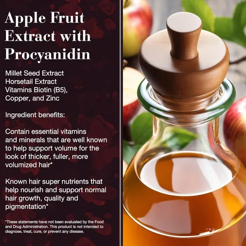 Vista 3 de New Nordic Tabletas de volumen para el cabello, 3000 mcg de biotina y extracto de manzana de biopectina, vitaminas para el cabello para apoyar