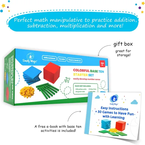 Vista 9 de Simply magic 131 bloques base de diez bloques para matemáticas – Bloques de valor posicional, base 10 manipulativos matemáticos K-3, contadores