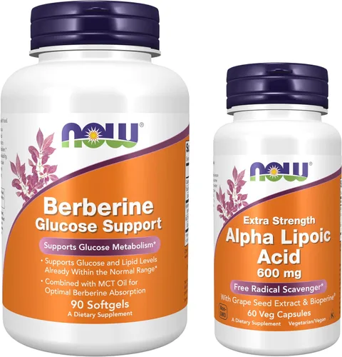 Now Foods Paquete de apoyo metabólico y glucosa* - Suplemento de berberina con aceite MCT, 90 cápsulas blandas + ácido alfa lipoico 600 mg ALA