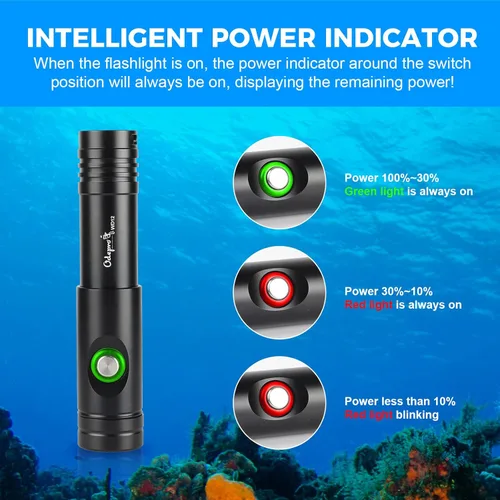 Vista 3 de WD12 - Linterna de buceo, 980 lúmenes, luz de buceo compacta súper brillante con 3 modos, linterna sumergible impermeable IP68, para buceo submarino