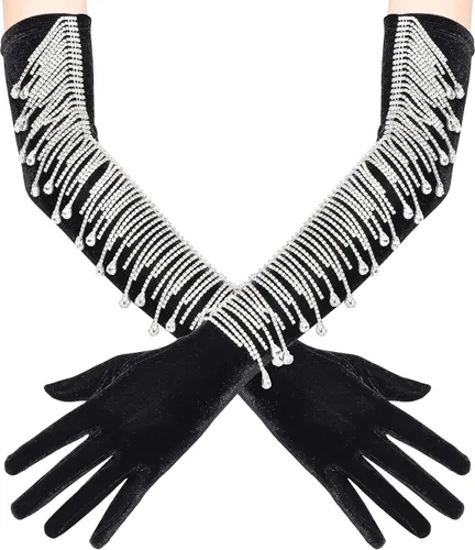 Vista 2 de BABEYOND Long Opera Party Gloves 1920s Flapper Gatsby Accessories Velvet Stretchy Elbow Gloves