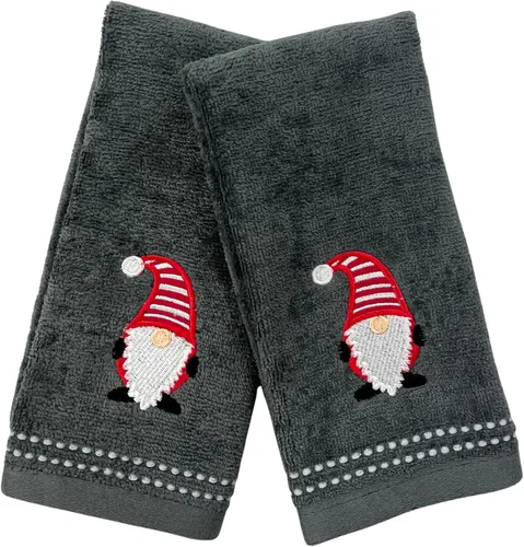 Vista 23 de Serafina Home Juego de 2 toallas de Navidad para baño, 100% algodón, diseño de corona de Navidad bordada en blanco marfil con campanas, 12 x 18