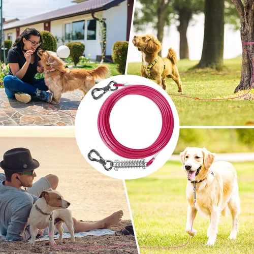 Vista 8 de Tresbro Cable de amarre para perros de 30 pies, cadenas resistentes para perros para exteriores con gancho giratorio con resorte, cables de cable