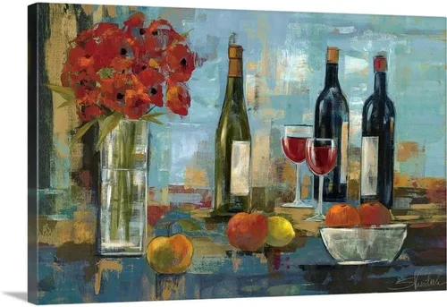 CANVAS ON DEMAND Lienzo decorativo para pared, diseño de frutas y vino por Silvia Vassileva, tradicional, decoración del hogar, naturaleza muerta