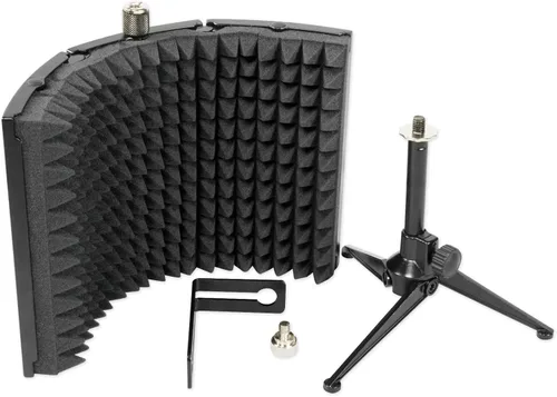 Vista 2 de Rockville RockShield 1 Escudo de aislamiento de micrófono de estudio de 3 paneles, espuma amortiguadora de sonido, accesorio de micrófono