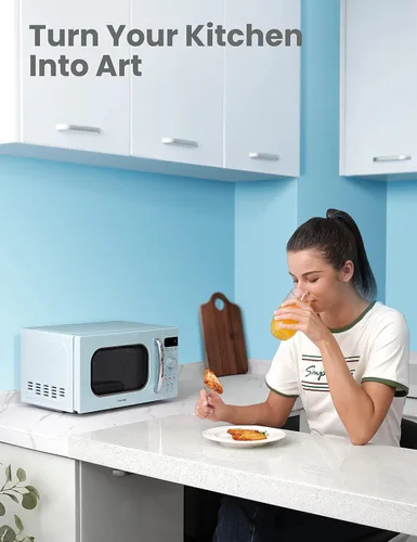 Vista 7 de COMFEE' - Horno microondas retro de tamaño compacto para encimera, base giratoria con memoria de posición, botón de encendido y apagado de sonido