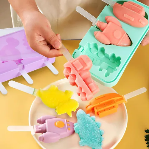 Vista 7 de Hemoton Moldes de silicona para paletas, paquete de 2 moldes caseros para tartas, moldes de hielo reutilizables con tapa y 12 calcomanías