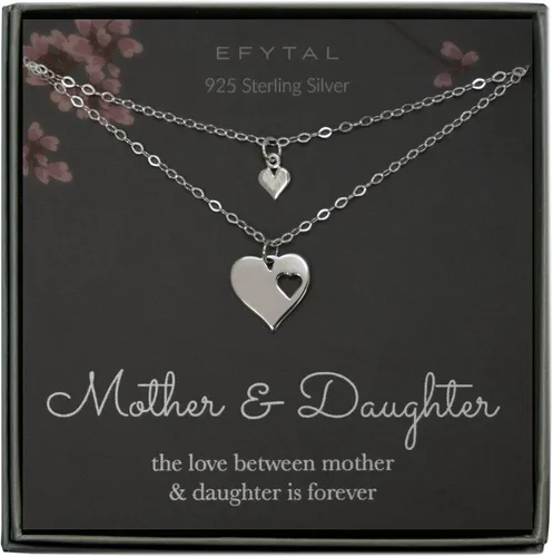 Juego de madre-hija, collares de recorte de corazón, 2 collares de plata de ley para regalo del Día de la madre