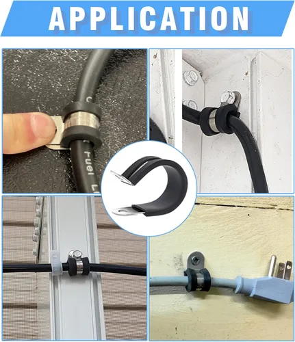 Vista 6 de 12 piezas de abrazaderas de cable dobles de 1-1/2" con refuerzo remachado actualizado, abrazaderas de tubo de bucle aislado con almohadilla de goma