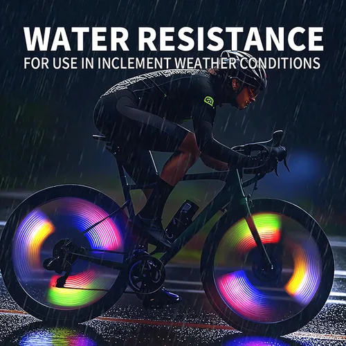 Vista 3 de Paquete de 4 luces recargables para ruedas de bicicleta, para adultos, niños, 7 colores variables, sensor de movimiento, se adapta a todos