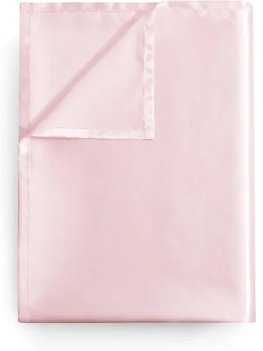 Vista 8 de Sábana encimera de satén tamaño individual, de lujo y suave como la seda, color azul bebé