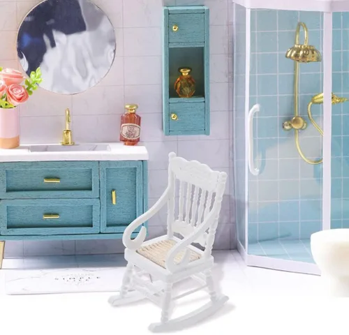 Vista 6 de TOYANDONA 2 sillas de madera para casa de muñecas, modelo de casa de muñecas de Navidad 1:12, mini casa de muñecas mecedora de madera para casa