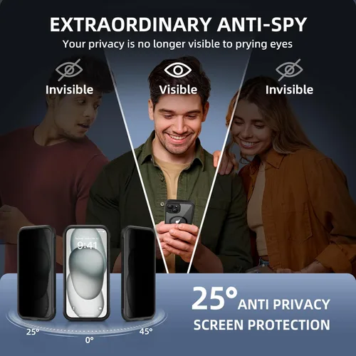 Vista 2 de TIESZEN Funda para iPhone 15, compatible con MagSafe, protector de pantalla de privacidad integrado y protección de cámara, antiespía, cuerpo