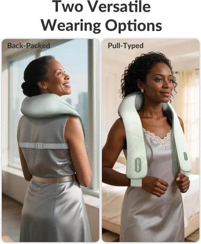 Vista 6 de Snailax Masajeador de cuello inalámbrico con calor, masajeador Shiatsu para aliviar el dolor de tejido profundo, almohada masajeadora de espalda 4D