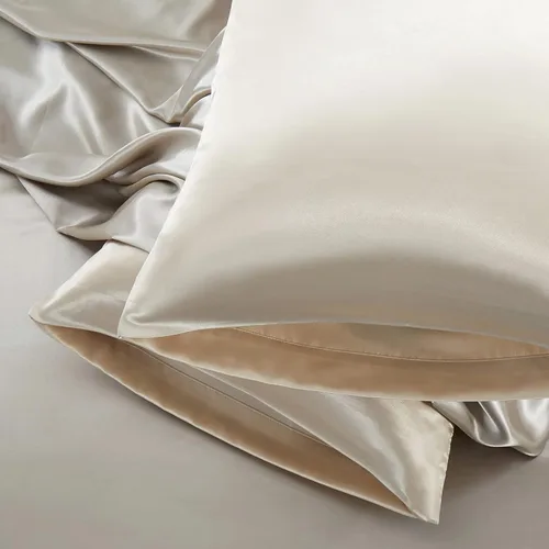 Vista 9 de Aormenzy Juego de 2 fundas de almohada de satén beige para cabello y piel, fundas de almohada de satén para mujer, tamaño estándar, con cierre
