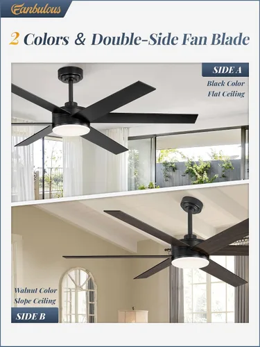 Vista 5 de Ventiladores de techo de 56 pulgadas con luces y control remoto, 6 aspas reversibles, regulables, 3000K-6000K ajustables, ventiladores de techo