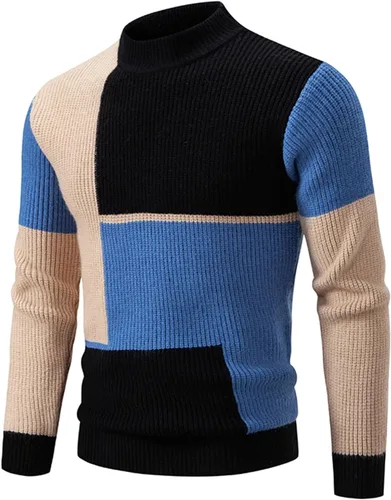 XIAXOGOOL Suéter para hombre, cuello redondo, manga larga, bloque de color, tejido trenzado, cálido, grueso, suéter de invierno