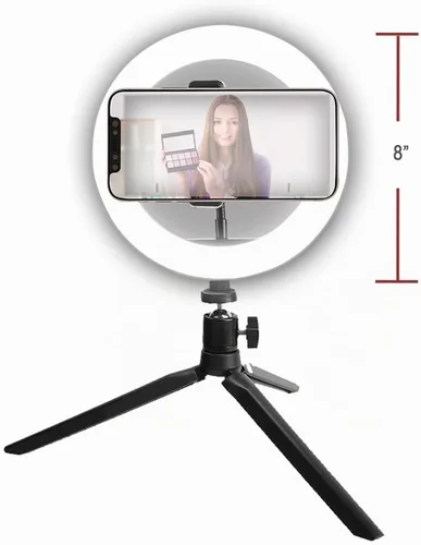 Vista 5 de Vivitar Vlog Essentials - Anillo de luz LED RGB a todo color de 10 pulgadas con rotación de 360° con control remoto de base de teléfono y trípode