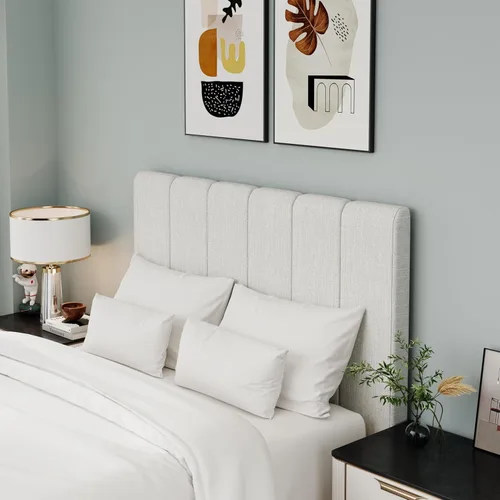 Vista 24 de Yongchuang Cabecera tapizada tamaño King para cabecero de cama tamaño King, altura ajustable, cabecero de lino blanco grisáceo