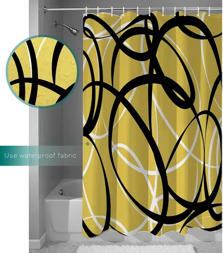 Vista 3 de PIEPLE Black Yellow Shower Curtain, Waterproof Washable Boho Funny Cute Shower Curtains Set for Bathroom Bathtubs Curtains Decor Set 36" Wx78 L with