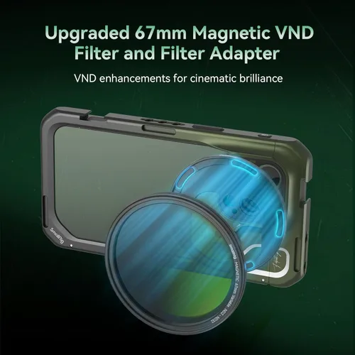 Vista 3 de SmallRig Kit de video móvil Brandon Li para iPhone 15 Pro Max con asas inalámbricas de liberación rápida, filtro VND magnético mejorado de 2.638 in