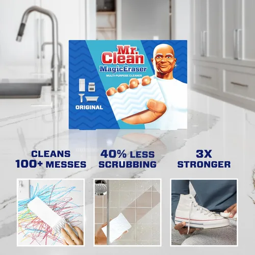 Vista 8 de Mr. Clean Magic Eraser Almohadillas de limpieza originales, limpiador multiusos, suministros de limpieza de baño, limpiador multiusos, blanco, 6