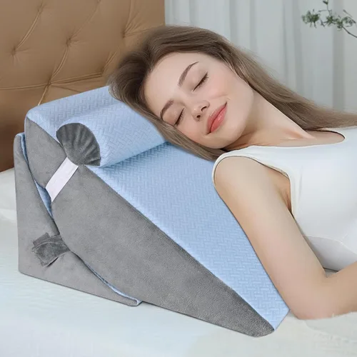 Vista 7 de Almohada de cuña de cama para dormir, juego de almohada de cuña ajustable para después de la cirugía, almohada triangular elevada para reflujo ácido