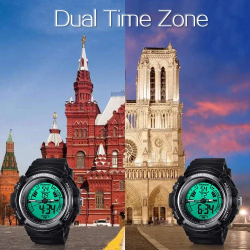 Vista 4 de 10ATM 328.1 ft Reloj deportivo impermeable al aire libre para nadar con luz trasera, cronómetro, función de cronógrafo, soporte de doble zona