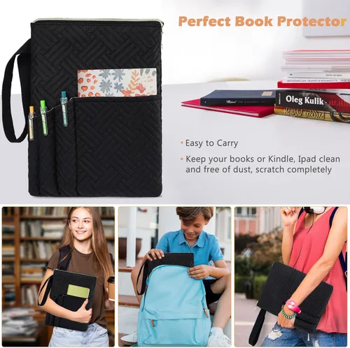Vista 3 de Funda de libro APLUFINE con cremallera, protector de libro acolchado de 11"X9", fundas de libro acolchadas lavables para libros de tapa blanda