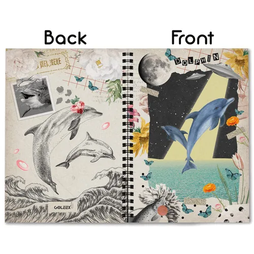 Vista 2 de GOLEEX Blank Spiral Notebook Dolphin Journal Collage Ruled Lined Writing Weekly Monthly Planner Vintage Durable Soft Cover Notebooks School Work