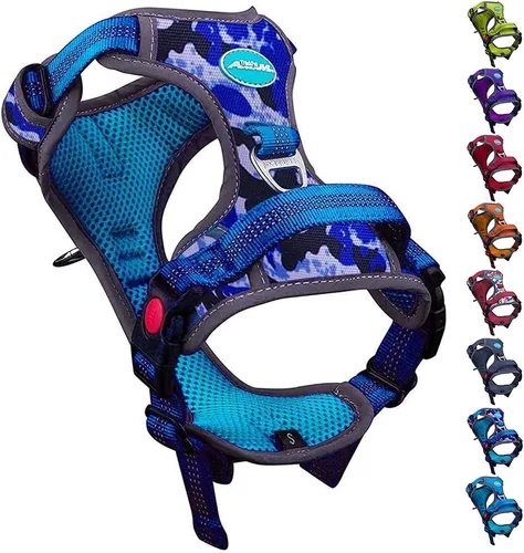 Vista 8 de ThinkPet Arnés deportivo transpirable, antitirones para perro, con asa, arnés reflectante y ajustable para perros medianos o grandes, clip trasero