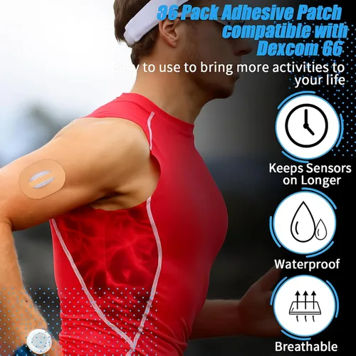 Vista 2 de Nuanchu 36 parches adhesivos compatibles con Dexcom G6, parche impermeable para ducha, parches adhesivos precortados con correa, cinta precortada a